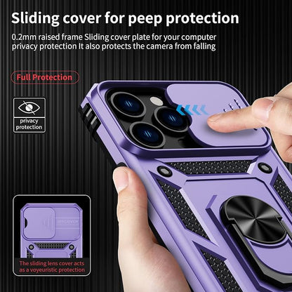 Weycolor for iPhone 13 Pro Case with Camera Lens Cover, HD Screen Protector, 10 FT Military Grade Drop Protection, Magnetic Ring Holder Kickstand Protective Phone Case for iPhone 13 Pro, Lavender