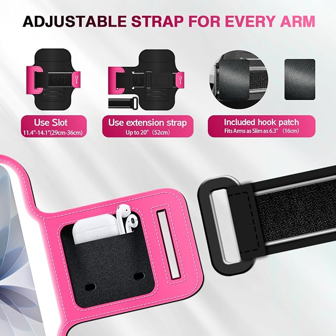 PORTHOLIC 2025 Running Armband Water Resistant Sports Phone Holder Case with Extension Strap, Key Card Slot Up to 6.9" Phone for iPhone 17/16/15/14/13 Plus Air Pro Max XR/XS, Galaxy S25/24/S10