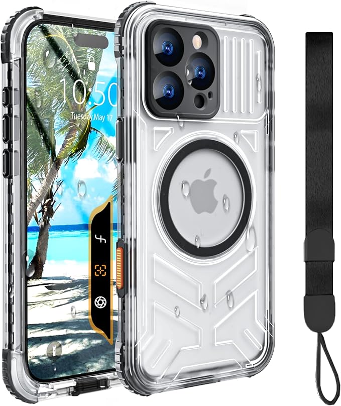 for iPhone 16 Pro Max Waterproof Case Compatible with MagSafe, IP68 Underwater Case Built-in Screen Protector, Slim Translucent 360° Full Body Protection, 12FT Military Grade, 6.9 Inch (Black)