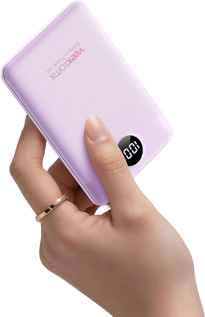 Portable Charger 10000mAh, Ultra Slim Power Bank Fast Charging with Attached USB C Cable, Travel Essential Phone Power Bank Battery Pack for iPhone 17/16/15/14 Samsung S25 Google etc, Purple