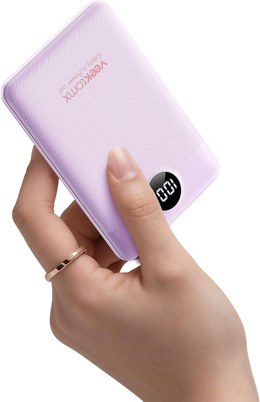 Portable Charger 10000mAh, Ultra Slim Power Bank Fast Charging with Attached USB C Cable, Travel Essential Phone Power Bank Battery Pack for iPhone 17/16/15/14 Samsung S25 Google etc, Purple