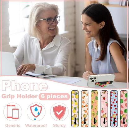 Weewooday 6 Pieces Phone Grip Holder Cell Phone Grip Strap Telescopic Finger Strap Stand Universal Finger Kickstand for Most Smartphones(Fruit)