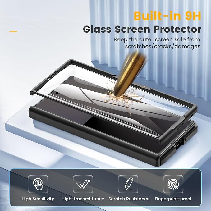 Caka Magnetic for Samsung Galaxy Z Fold 7 Case with Hinge Protection Black | Compatible with MagSafe, Built-in Outer Screen Protector, Hinge Guard, Translucent Matte Back, 360° Hybrid Drop Defense