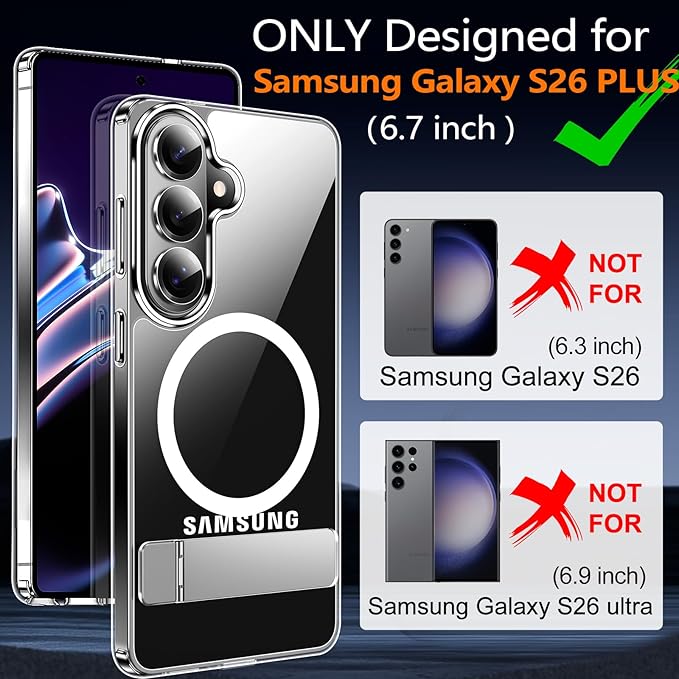 MOZOTER for Samsung Galaxy S26 Plus Case with Kickstand,[Compatible with Magsafe][2*Screen Protector],Military-Grade Protection,Magnetic Phone Case for Samsung Galaxy S26 Plus-Clear