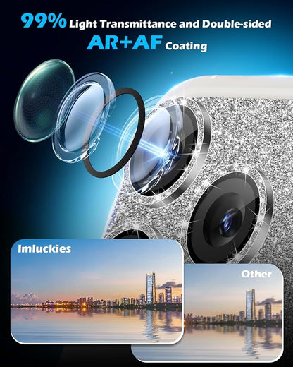 imluckies Compatible with iPhone 17 Pro Max Camera Lens Protector Bling, Ultra HD Tempered Glass Shiny Diamond Camera Plate Sparkle Screen Protection, 9H Anti-Scratch & Easy Install, Glitter Gray