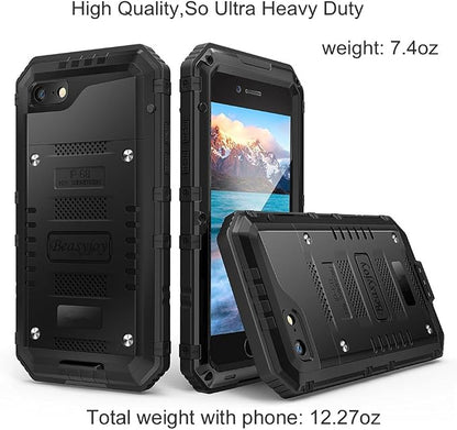 Beasyjoy for iPhone SE 2022/2020/ 8/7 Metal Case, Waterproof Heavy Duty Case with Screen Protector, Full Body Protection Military Grade Shockproof Defender Durable Sturdy Rugged Aluminum Cover, Black