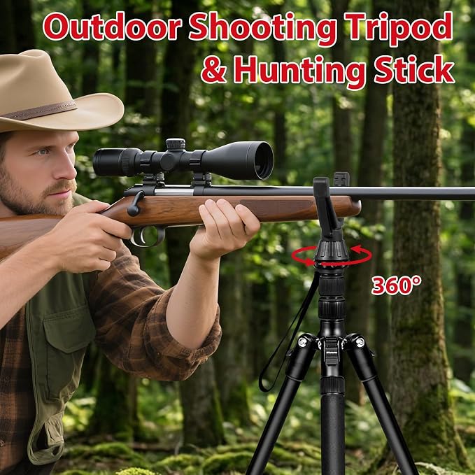 68" Ball Head Camera Tripod & Monopods, 360° Smooth Rotation V-Yoke Rifle Shooting Tripod & Hunting Stick, Heavy Duty Tripod for Camera and Outdoor Hunting with 16.5" Min Size and Carry Bag