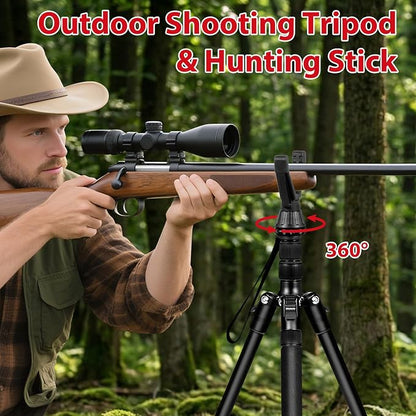 68" Ball Head Camera Tripod & Monopods, 360° Smooth Rotation V-Yoke Rifle Shooting Tripod & Hunting Stick, Heavy Duty Tripod for Camera and Outdoor Hunting with 16.5" Min Size and Carry Bag