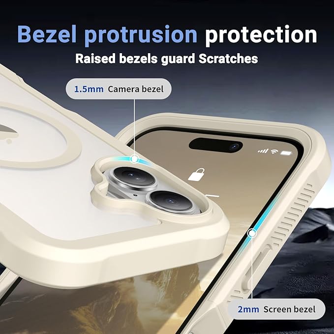 jaroco Magnetic for iPhone 16 Case, [Compatible with MagSafe][Military Grade Drop Protection][Heavy Duty Protection][Non-Slip][Shockproof] 2-Layer Durable Bumper Phone Case 6.1''-Antique White
