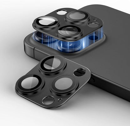 Camera Lens Protector for iPhone 14/15/16 Pro & Pro Max, Tempered Glass with Metal Alloy Frame, for 16 pro camera lens protector, Step Fitting Design, Black