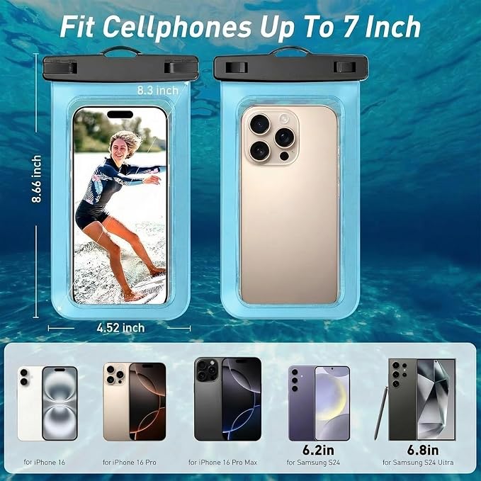 1 Pack Waterproof Phone Pouch,Waterproof Phone Case Dry Bag for iPhone 17 16 15 14 13 Pro Max up to 7", Cruise Essentials Travel EssentiBeach Accessories for Vacation Must Haves, Blue