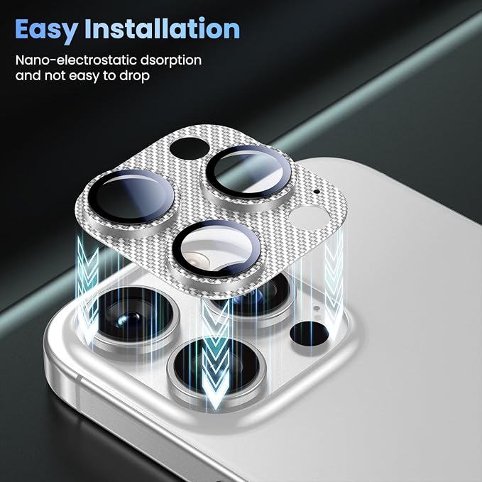 Uyiton for iPhone-16-Pro-Max/16-Pro/iPhone-14-Pro-Max/14-Pro Camera Lens-Protector: [Kevlar Weave Design][Strong Adsorption][Ultra-Thin] Metal Tempered Glass Rear Camera Screen Cover - Kevlar Silver
