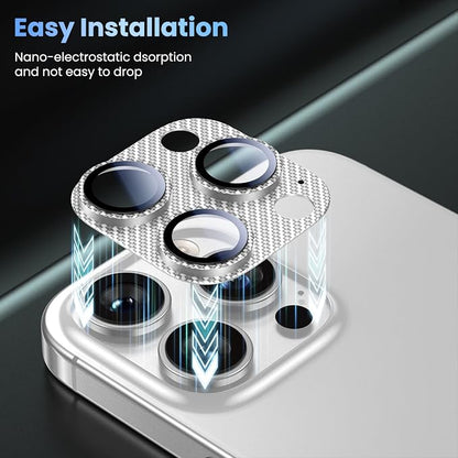 Uyiton for iPhone-16-Pro-Max/16-Pro/iPhone-14-Pro-Max/14-Pro Camera Lens-Protector: [Kevlar Weave Design][Strong Adsorption][Ultra-Thin] Metal Tempered Glass Rear Camera Screen Cover - Kevlar Silver