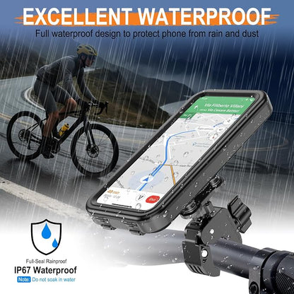 HUANLANG Motorcycle Phone Mount Anti Vibration, Waterproof Bike Phone Mount for Bicycles, Scooters, ATVs,[Dual Vibration Dampener][Upgraded Handlebar Clip] Motorcycle Phone Holder for 4-7" Cell Phones
