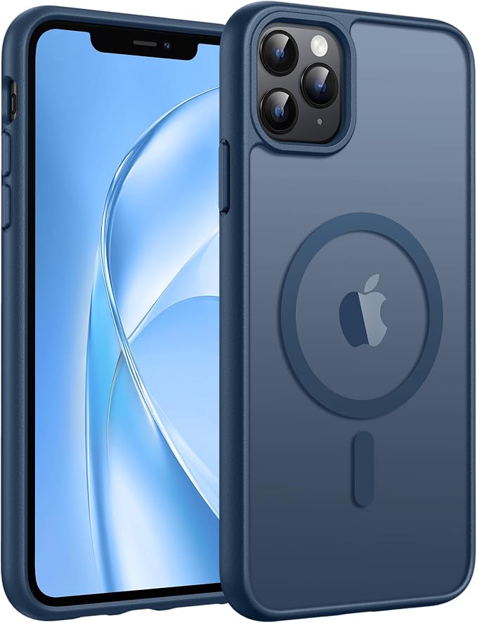 FNTCASE for iPhone 11 Pro Max Case: [Compatible with Magsafe] Translucent Matte Magnetic Phone Cover - Military Grade Drop Protection Shockproof Protective for iPhone 11Pro Max 2019 Cases - Blue