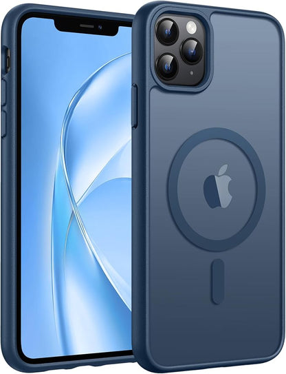 FNTCASE for iPhone 11 Pro Max Case: [Compatible with Magsafe] Translucent Matte Magnetic Phone Cover - Military Grade Drop Protection Shockproof Protective for iPhone 11Pro Max 2019 Cases - Blue