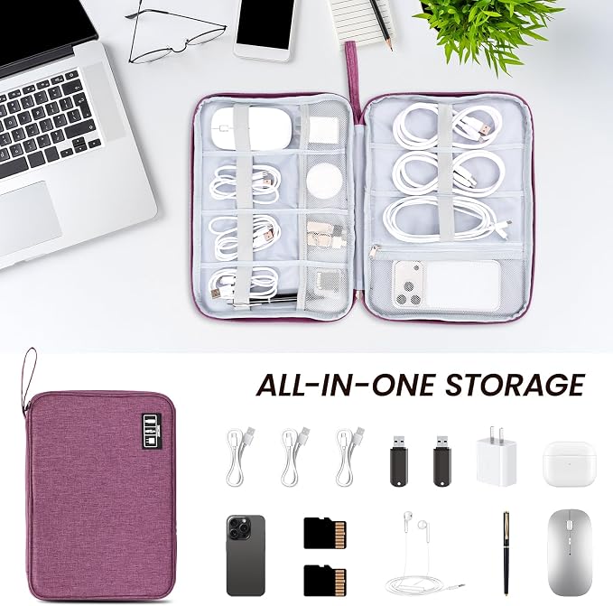 Large Slim Cable Organizer Travel Case, Single-Layer Electronic Accessories Pouch for Chargers, Cords, Power Bank, Mouse and SD Cards, 12.6 x 9.45 x 1.57 Inches