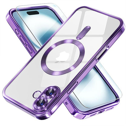 Misea Magnetic for iPhone 16 Plus Case Compatible with MagSafe [Never Yellowing] [Military Grade Drop Protection] Full Camera Lens Protector Plating Soft Clear Phone Case for Women 6.7", Deep Purple