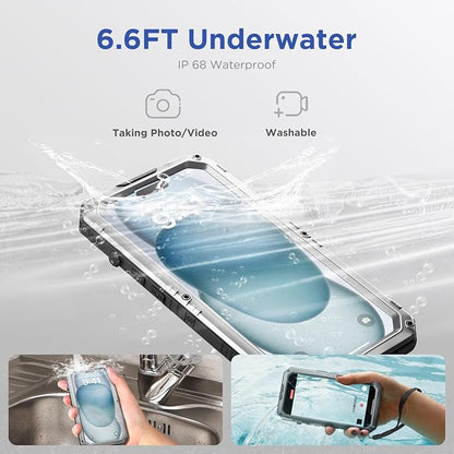 Mitywah Waterproof Case for iPhone 15, Heavy Duty Shockproof Case with Built-in Screen Protector, Full Body Underwater Protective Metal Case 6.1 inch, Silver