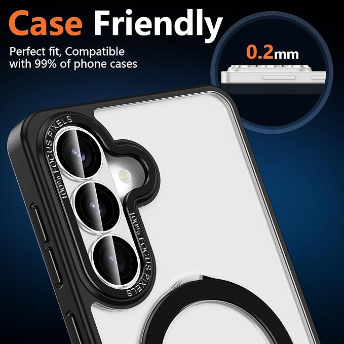 for Samsung Galaxy S26 Camera Lens Protector, Electroplated Matte Back with 9H Tempered Glass Lens Protector, [Strong Adsorption] [Case-Friendly] Metal Ring HD Clear Lens Cover, Slivery