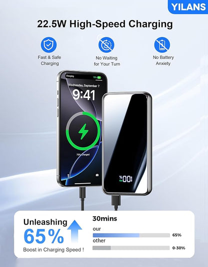 Portable Charger,50000mAh Power Bank Built-in Cable, 22.5W PD USB C In & Out Fast Charging, External Battery Pack with 6 Output & 2 Input, Travel Phone Charger for iPhone 17/16/15/14/13/12(Black)