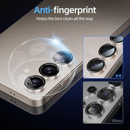 X-it Camera Lens Protector for Samsung S25 Plus, 9H Tempered Glass, Independent Metal Aluminum Edge Original Protection Design, Suitable for Phone Case, Anti-scratch, Anti-reflective,PinkGold