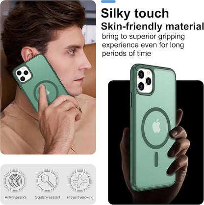 For iPhone 11 Pro Max Case [Compatible with Magsafe] Translucent Matte Magnetic Case with Screen Protector,SlimThin Shockproof Military Grade Drop Protection Cover for iPhone 11 ProMax-Dark green