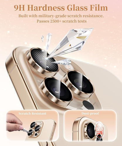 GolbinBox Camera Lens Protector for iPhone 17 Pro Max/17 Pro/16 Pro Max/16 Pro, 1:1 Invisible Fit, 9H Tempered Glass Ultra HD Metal Individual Camera Cover, Case Friendly, Desert Gold
