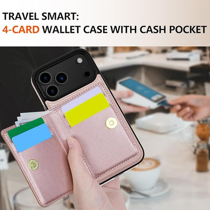 LOHASIC for iPhone 17 Pro Case Wallet with Card Holder, 360° Rotation Ring, RFID Blocking, 5 Card Slots, PU Leather 6.3" Cover for Apple 17 Pro Men Women, Rose Gold