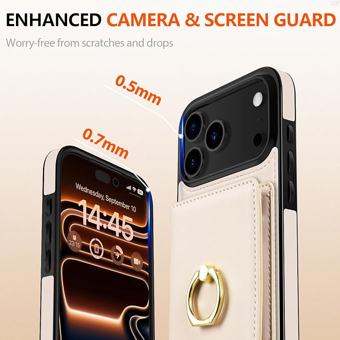 LOHASIC for iPhone 17 Pro Case Wallet with Card Holder, 360° Rotation Ring, RFID Blocking, 5 Card Slots, PU Leather 6.3" Cover for Apple 17 Pro Men Women, Ivory White