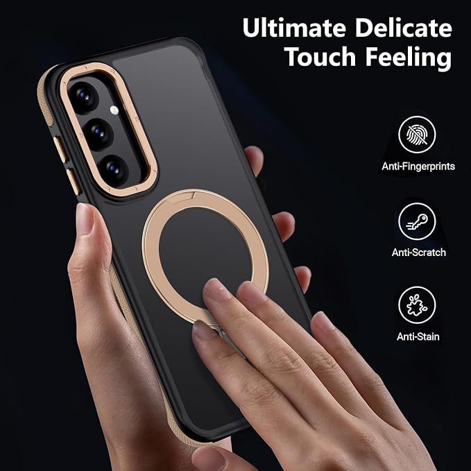 for Samsung Galaxy S24 FE Case, Magnetic Adjustable Ring Stand [Fit for Magsafe], [Military-Grade Shockproof Protection] Phone Case with Kickstand&Ring Holder (Desert Gold)