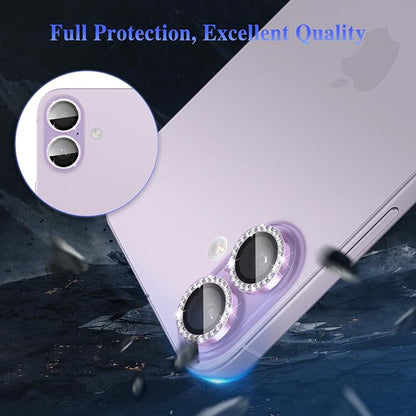 ShinKin Camera Lens Protector for iPhone 17, Glitter Camera Cover, 9H Tempered Glass Individual Metal Ring Camera Protector for iPhone 17 (Diamond - Purple)