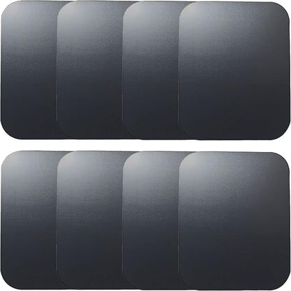 SALEX Replacement Metal Plates Set for Magnetic Car Phone Holder, Wall & Air Vent Mount, Cases, Magnets. Kit of 8 Black Rectangular Iron Discs Without Holes. 3M Adhesive Backing. Steel Sheets, 8 Pack.
