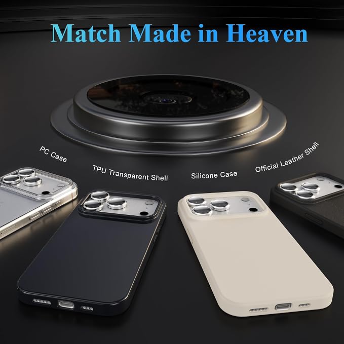 YWXTW Camera Lens Protector for iPhone 17 Pro/iPhone 17 Pro Max, [1 Step Installation Tray] Tempered Glass Screen Protector Metal Individual Camera Cover Accessories Case Friendly (Silver)