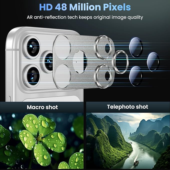 Uyiton Compatible with iPhone 17 Pro Max Camera Lens Protector - [Not Easy to Break][Strong Adsorption][Case-Friendly] Metal Tempered Glass Rear Camera Screen Cover - Natural Titanium, 2 Packs