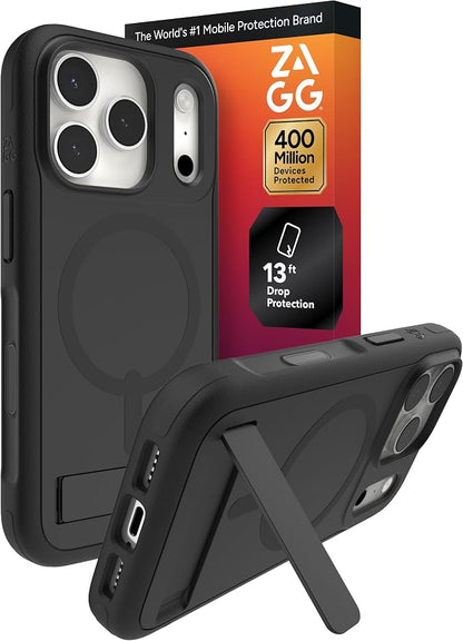 ZAGG Sedona Snap Case with Kickstand for iPhone 17 Pro - Pitch Black, Drop Protection (13ft/4m), Multi-Layer Protection, with Camera Button, MagSafe Phone Case with Impact-Absorbing Bumpers