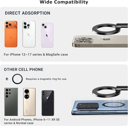Magnetic Airplane Phone Holder with Page Turner, Plane Phone Stand for Travel Essentials, Handsfree for Flight Smartphone Mount Compatible with iPhone 17/16/15/14/13/12 & Android.