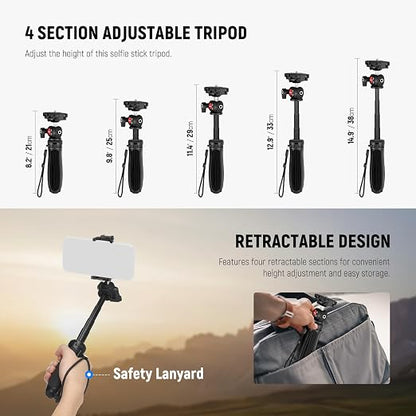 NEEWER TP38 Phone Camera Tripod Selfie Stick with Cell Phone Holder Action Camera Mount Adapter Compatible with iPhone GoPro, Mini Travel Tripod Stand with Cleaning Cloth for Vlogging Video Recording
