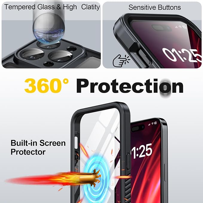 for iPhone 15 Pro Max Case Waterproof - Built-in Privacy Screen Protector & HD Screen Protector [IP68 Underwater] Shockproof Dustproof Full Body Protection iPhone 15 Pro Max Phone Case