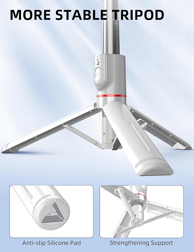 SelfieShow Phone Tripod & Selfie Stick, 41" Extendable Travel Tripod Stand with Detachable Remote, 360 Rotation, Compatible with iPhone/Samsung/GoPro & More (White)