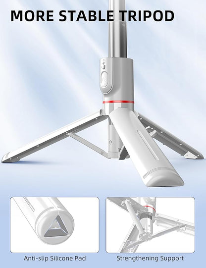 SelfieShow Phone Tripod & Selfie Stick, 41" Extendable Travel Tripod Stand with Detachable Remote, 360 Rotation, Compatible with iPhone/Samsung/GoPro & More (White)
