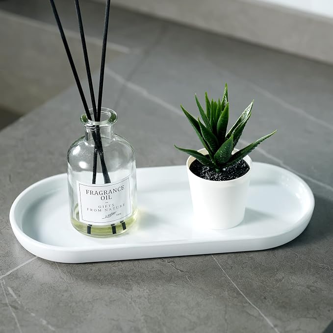 SheeChung Acrylic Vanity Tray Bathroom Storage Tray, 9.65 in x 4.5 in Catchall Holder, Countertop Sink Dispenser Organizer for Cabinet, Vanity, Shelf, Cupboard, or Closet Organization (2 Pack, White)