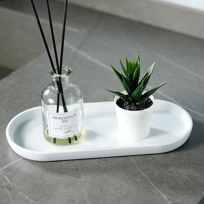 SheeChung Acrylic Vanity Tray Bathroom Storage Tray, 9.65 in x 4.5 in Catchall Holder, Countertop Sink Dispenser Organizer for Cabinet, Vanity, Shelf, Cupboard, or Closet Organization (2 Pack, White)