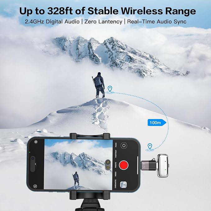 ZealSound Mini Microphone, Wireless Lavalier Mic for iPhone/iPad/Android, USB-C/Lightning, Noise Reduction, 33H Battery with Charging Case for Content Creators, TikTok & YouTube Videos - Chrome Silver