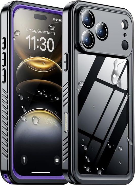 Temdan Compatible with iPhone 17 Pro Max Case,Waterproof Built-in Screen & Camera Protector IP68 Underwater Full Body 17FT Military Dropproof Shockproof Phone Case 6.9"-Purple/Clear