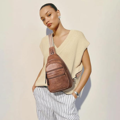 Leresas Sling Bag for Women Crossbody Bags Fanny Packs Over Shoulder Bag Sling Purse Backpack Vegan Leather Travel Handbag Purse Gifts Brown