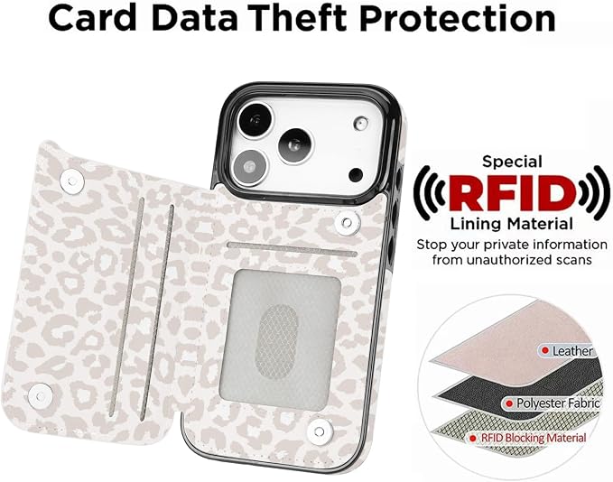 uCOLOR for iPhone 17 Pro Wallet Case with Card Holder PU Leather RFID Blocking Design iPhone 17 Pro flip case for Women Men Magnetic Clasp Kickstand Design 6.3 inch (Beige Leopard)