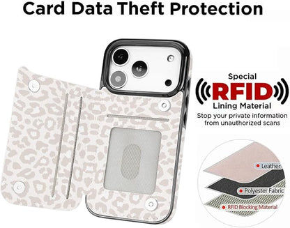 uCOLOR for iPhone 17 Pro Wallet Case with Card Holder PU Leather RFID Blocking Design iPhone 17 Pro flip case for Women Men Magnetic Clasp Kickstand Design 6.3 inch (Beige Leopard)