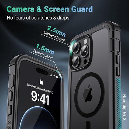 jaroco Magnetic for iPhone 14 Pro Case, [Compatible with MagSafe][Military Grade Drop Protection][Heavy Duty Protection][Non-Slip][Shockproof] 2-Layer Durable Bumper Phone Case 6.1''-Black