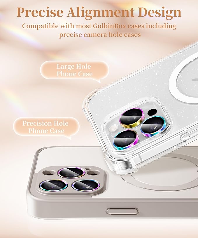 GolbinBox Camera Lens Protector for iPhone 17 Pro Max/17 Pro/16 Pro Max/16 Pro, 1:1 Invisible Fit, 9H Tempered Glass Ultra HD Metal Individual Camera Cover, Case Friendly, Colorful